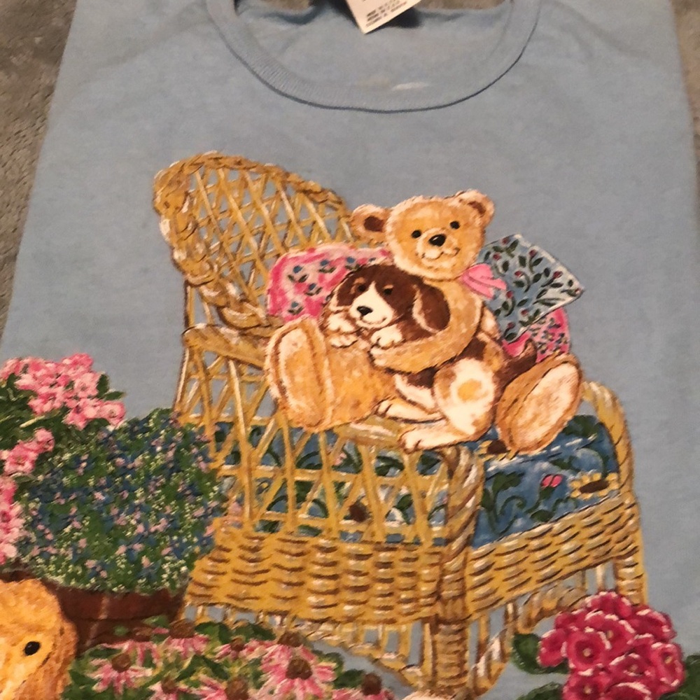 Basic Editions Light Blue Kids T-Shirt with Teddy Bear and Basket Design